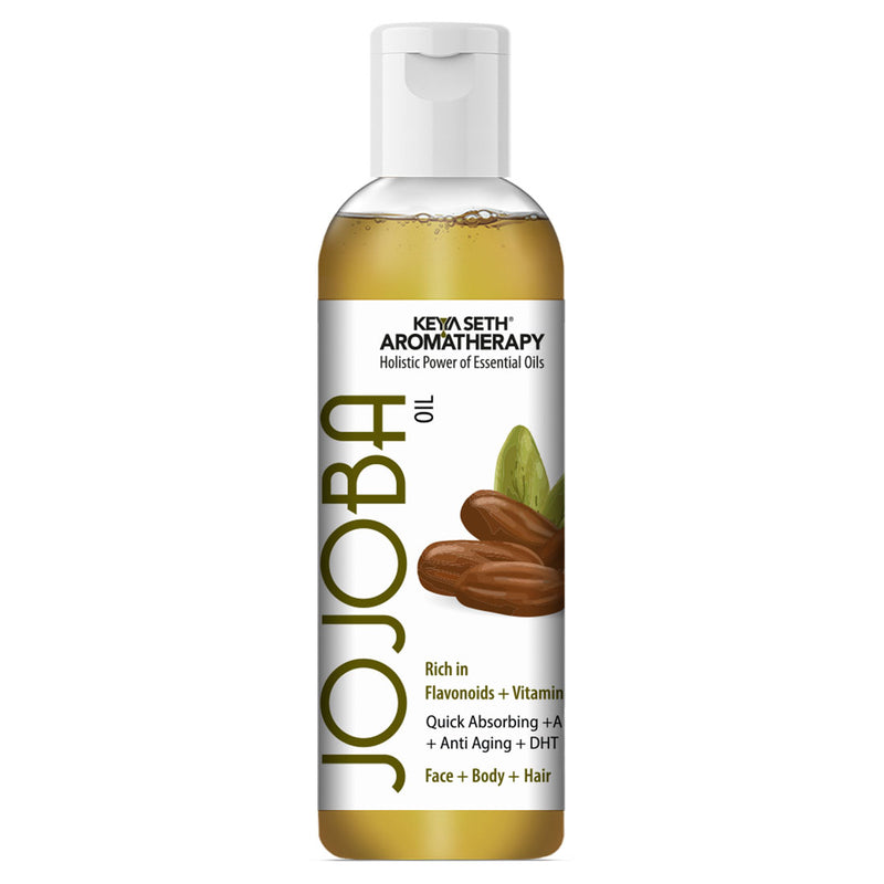 Jojoba Oil for Face, Body & Hair – Moisturizing, Anti-Aging, Breakout & Sunburn Care, Hair Growth with Flavonoids, Vitamin A & E - Keya Seth Aromatherapy