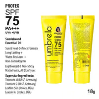 Umbrella Sunscreen Solution Protex SPF 75 Broad Spectrum Protection, Hydrating, No White Cast, Lightweight Matte Finish with Sandalwood Oil - Keya Seth Aromatherapy