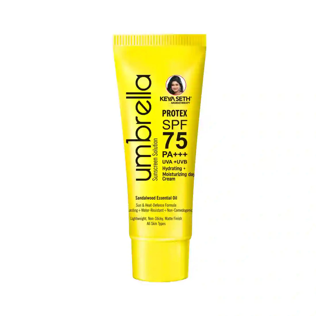 Umbrella Sunscreen Solution Protex SPF 75 Broad Spectrum Protection, Hydrating, No White Cast, Lightweight Matte Finish with Sandalwood Oil - Keya Seth Aromatherapy