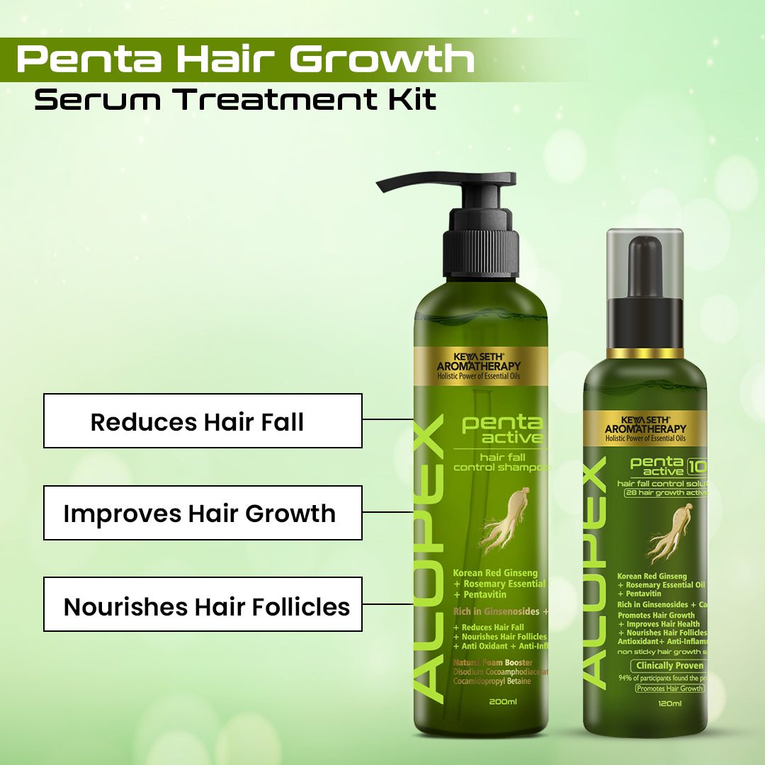 Alopex Penta Hair Growth Serum Treatment Kit – Shampoo & Solution with Korean Red Ginseng, Rosemary & Pentavitin for Hair Fall Control & Scalp Nourishment - Keya Seth Aromatherapy