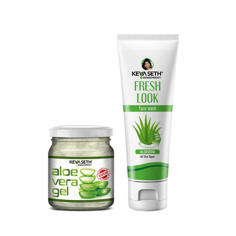 Aloe Vera Essential Skin Care Routine Kit for All Skin Types for Men & Women I Facewash + Gel Moisturizer, Soothes & Repairs Skin I Pure Aloe Vera Gel. - Keya Seth Aromatherapy