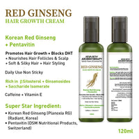 Korean Red Ginseng Hair Growth Cream, Blocks DHT, Pentavitin Caffeine Vitamin E, Daily Use, Hydration Nourishment