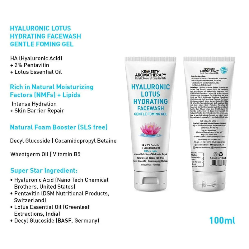 Hyaluronic Lotus Hydrating Facewash, 2 % Pentavitin + Natural Glucoside Foaming, NMFs + Lipids, Skin Barrier Repair, Gentle SLS Free