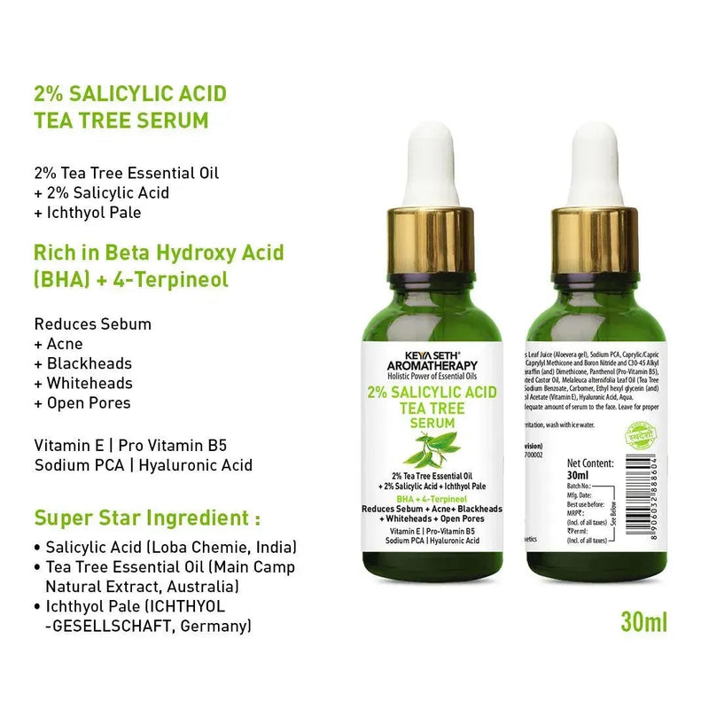 2% Salicylic Acid Tea Tree Serum, BHA + Terpineol, Acne, Blemishes, Blackheads, Whiteheads & Open Pores, Ichthyol Pale, Hyaluronic Acid, Vitamin E B5