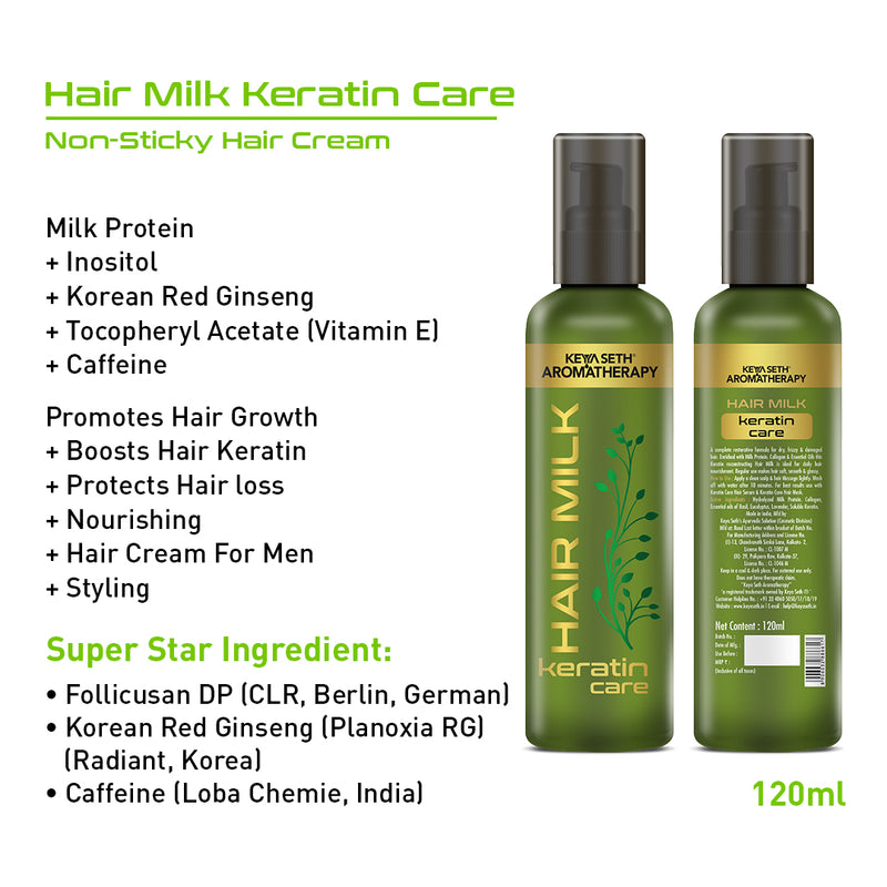 Hair Milk Keratin Care, Hair Cream for Hair Growth, Nourishing & Styling Enriched with Milk Protein, Vitamin E & Essential Oil for Daily Use - Keya Seth Aromatherapy