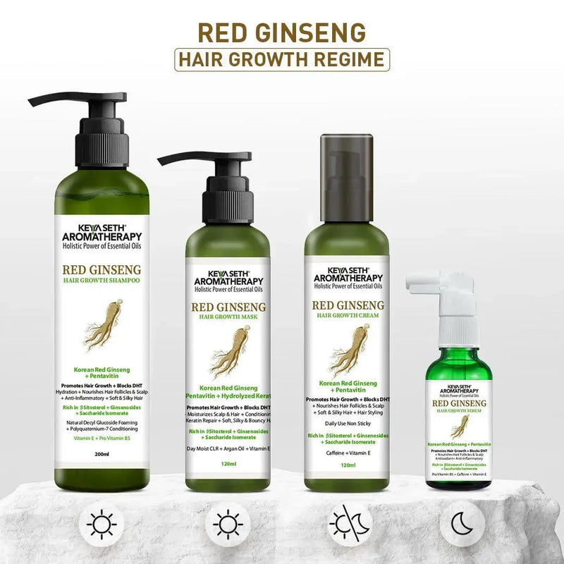 Korean Red Ginseng Hair Growth Shampoo, Blocks DHT, Pentavitin, Decyl Glucoside + Conditioners, Hydration Nourishes Hair & Scalp - Keya Seth Aromatherapy