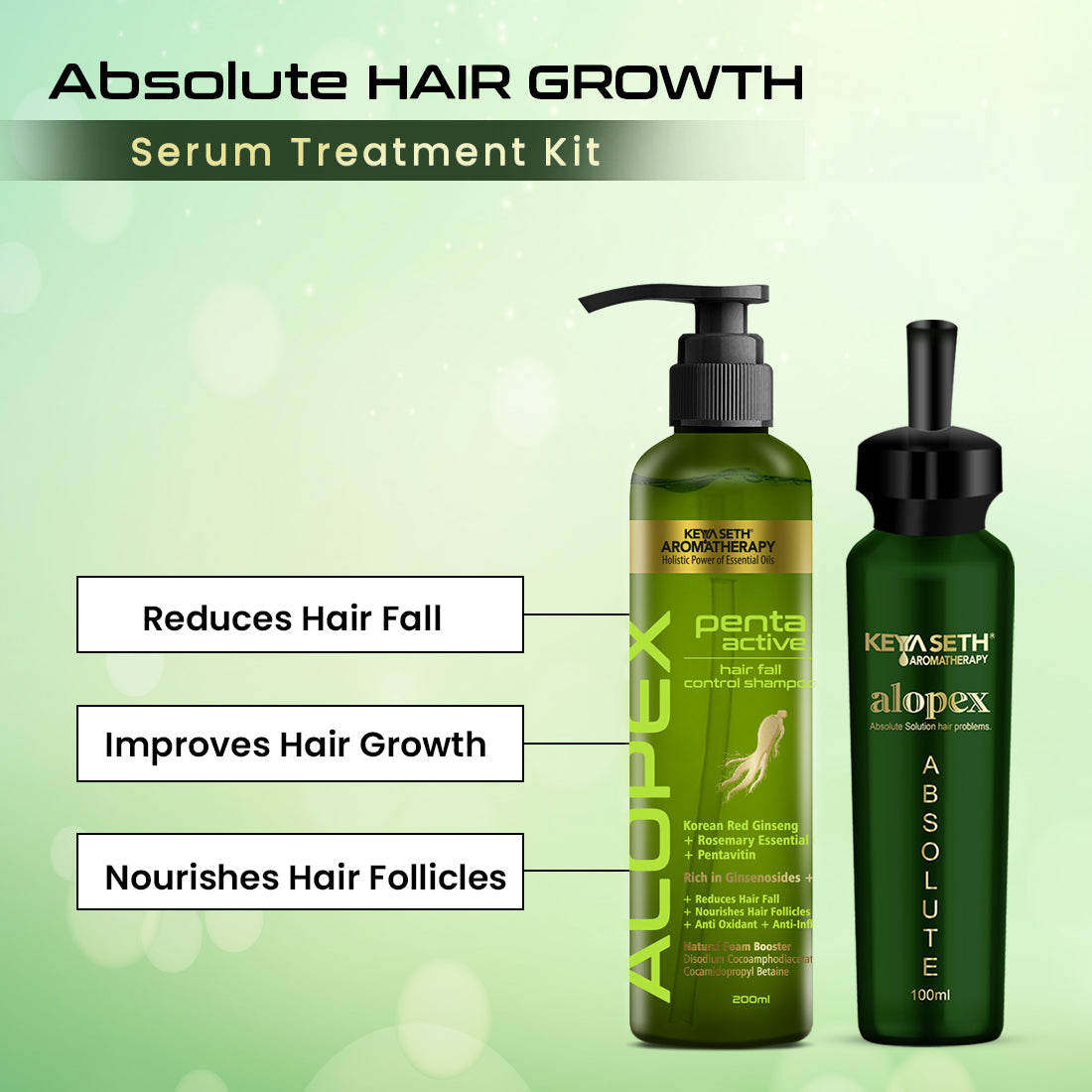 Absolute Hair Growth Serum Treatment Kit–Shampoo & Solution with Biotin, Rosemary & Ginseng - Keya Seth Aromatherapy