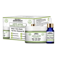 Anti Acne Powder Pack & Serum Facial Kit, Neem Tulsi Kaolin Tea Tree & Rosemary,Absords Excess Oil,Pore Refining,Soothes