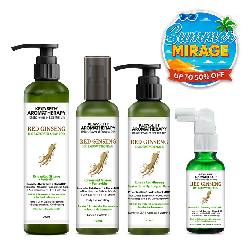 Korean Red Ginseng Hair Growth Combo Kit – Shampoo & Serum, Blocks DHT, Hydrates & Nourishes Hair & Scalp, Pentavitin, Caffeine, Vitamin B5, Promotes Hair Growth & Scalp Health - Keya Seth Aromatherapy
