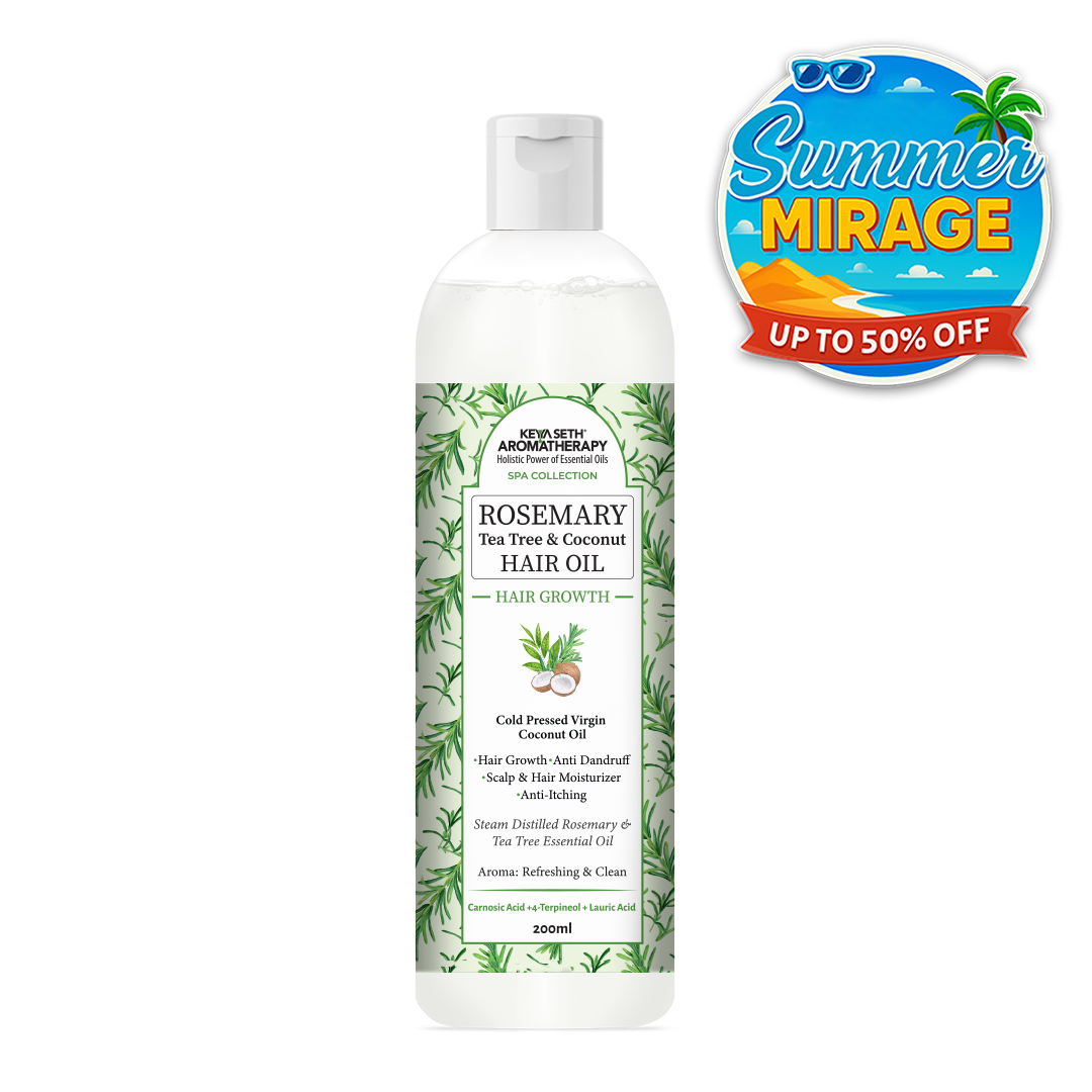 Rosemary Tea Tree Coconut Hair Oil, Hair Growth Anti Dandruff & Itching Nourishment & Moisturizer, Distilled Essential Oil - Keya Seth Aromatherapy