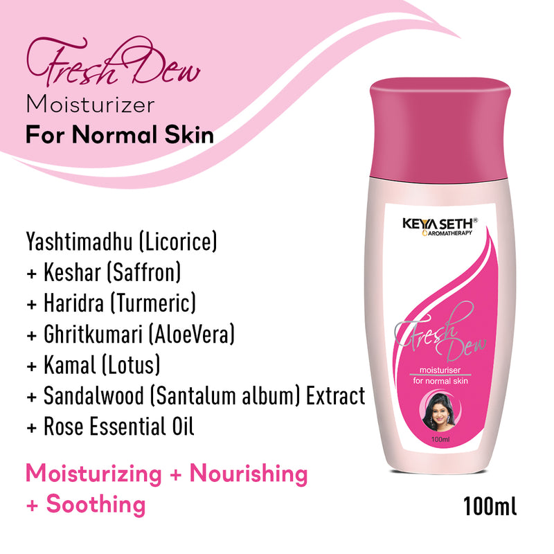 Fresh Dew Daily Face Moisturizer Quick Absorbing Non-Sticky, Flawless Skin Lotion for Normal Skin Enriched with Essential Oil - Keya Seth Aromatherapy