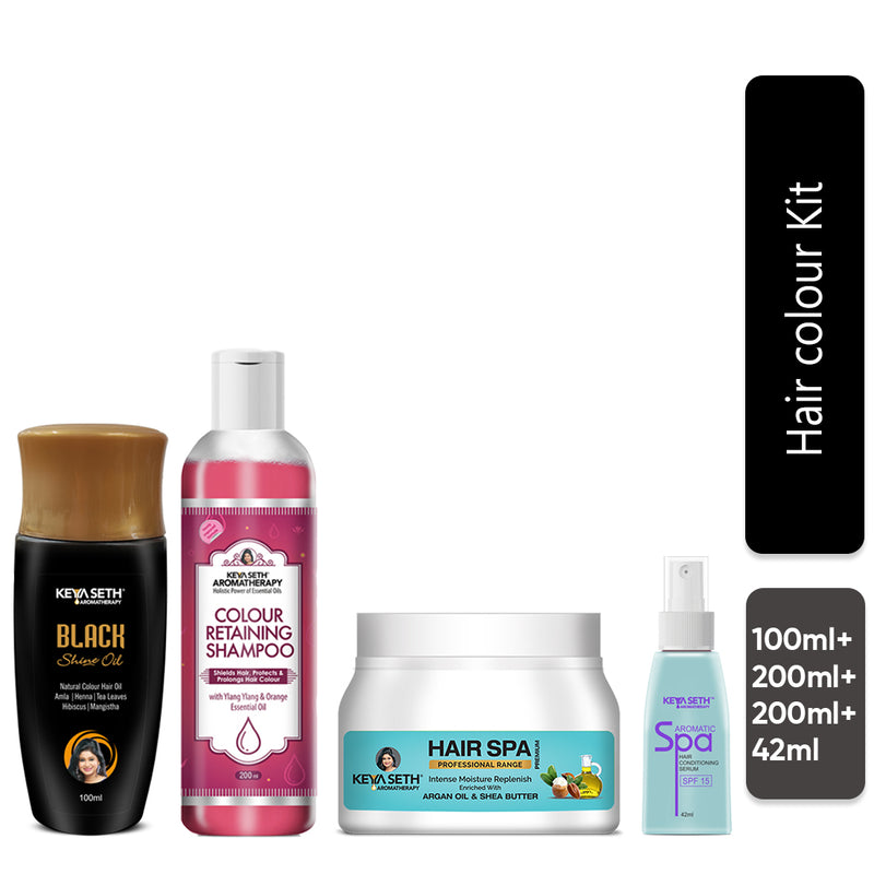 Complete Grey Coverage & Hair Care Combo - Oil, Shampoo, Spa Cream & Serum; Lasting Colour, Strengthens, Conditioning, Protection. - Keya Seth Aromatherapy