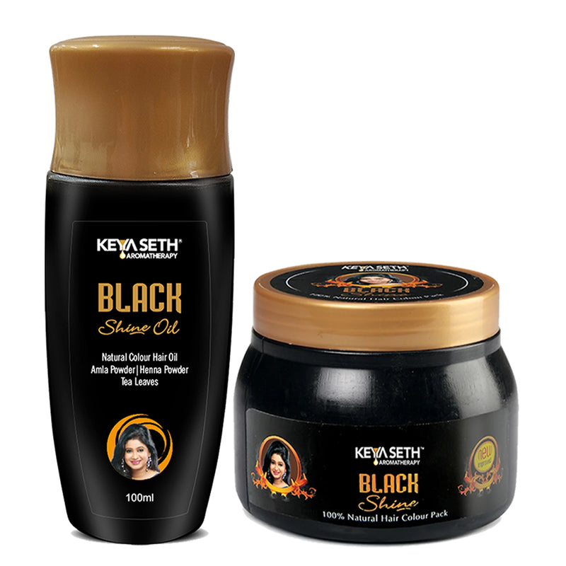 Complete Hair Colour Combo - Black Shine Oil & Black Shine Pack, Natural Dye, Long-Lasting, Nourishes & Protects, Men & Women - Keya Seth Aromatherapy