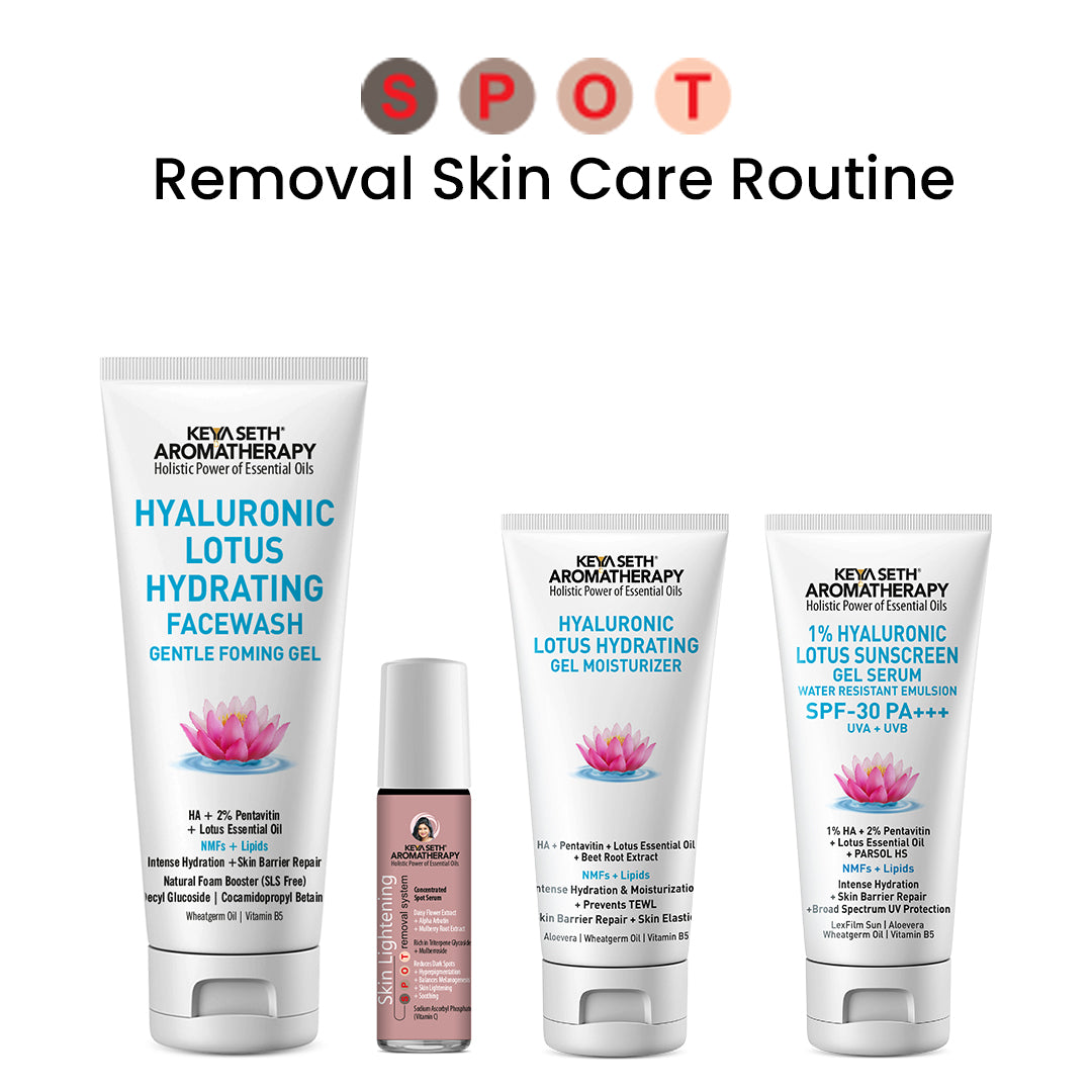 Daily Skincare Routine for Spot Removal & Hydration – Facewash, Serum, Moisturizer, SPF 30 Sunscreen With Hyaluronic Acid, Daisy Flower, Alpha Arbutin, Beetroot Extract, Mulberry Root Extract, Vitamin C & B5 to Fade Dark Spots, Scars & Even Skin Tone - Keya Seth Aromatherapy