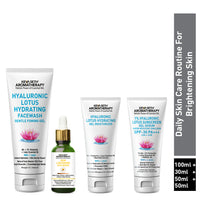 Daily Skincare Routine for Brightening Skin – Facewash, Serum, Moisturizer, Sunscreen With Hyaluronic, Daisy Flower, Alpha Arbutin & Vitamin C to Fade Scars & Even Tone - Keya Seth Aromatherapy