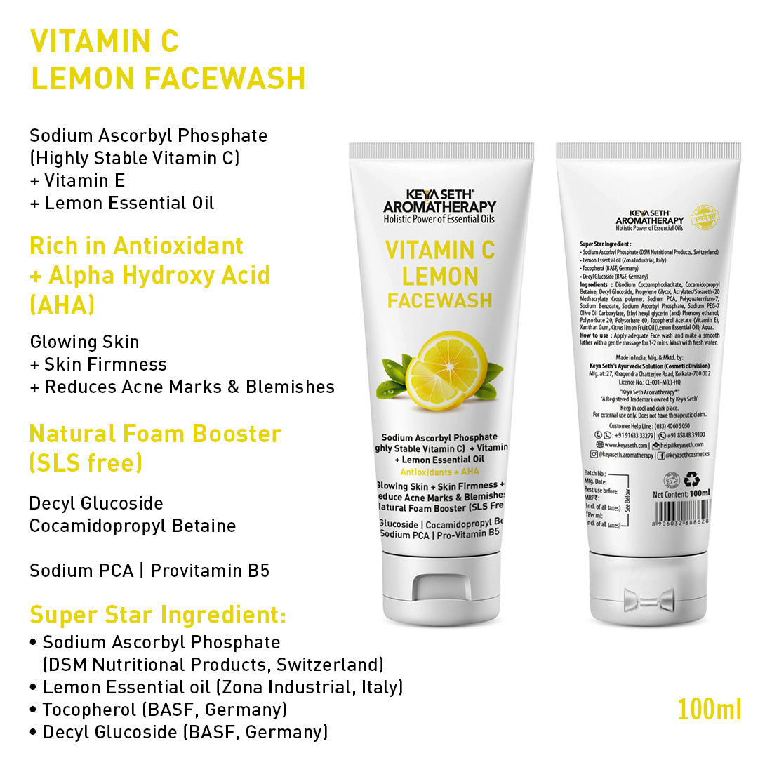 Daily Skincare Routine for Glowing Skin with Vitamin C Lemon Facewash, 10% Vitamin C Serum, 2% Pentavitin & Beet Root Extract Gel Moisturizer, and SPF 30 PA+++ Sunscreen for Deep Hydration & Skin Barrier Support - Keya Seth Aromatherapy