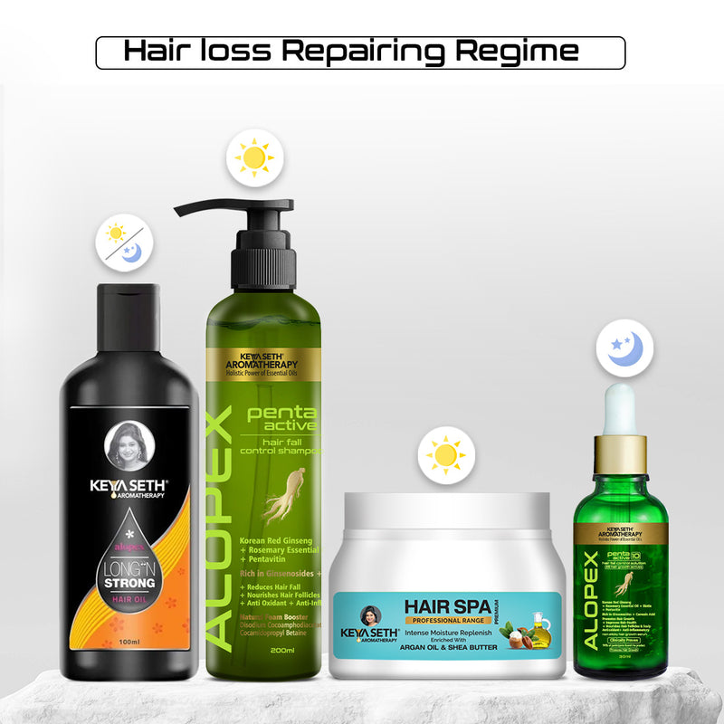 Hair Loss Repair Kit: Rosemary & Tea Tree Oil, Biotin & Pro-Vitamin B5 Shampoo, Jojoba & Lavender Hair Spa, and Korean Red Ginseng Serum for Hair Growth & Strength - Keya Seth Aromatherapy
