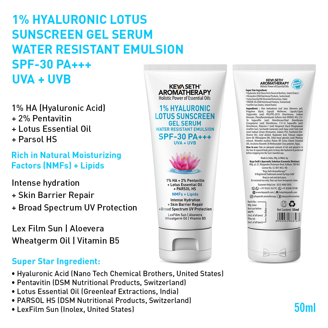 Daily Skin Care Routine for Brightening + Radiant Skin with Hyaluronic Facewash, Vitamin C Serum, Alpha Arbutin Moisturizer & 1% Hyaluronic Lotus Sunscreen Gel - Keya Seth Aromatherapy