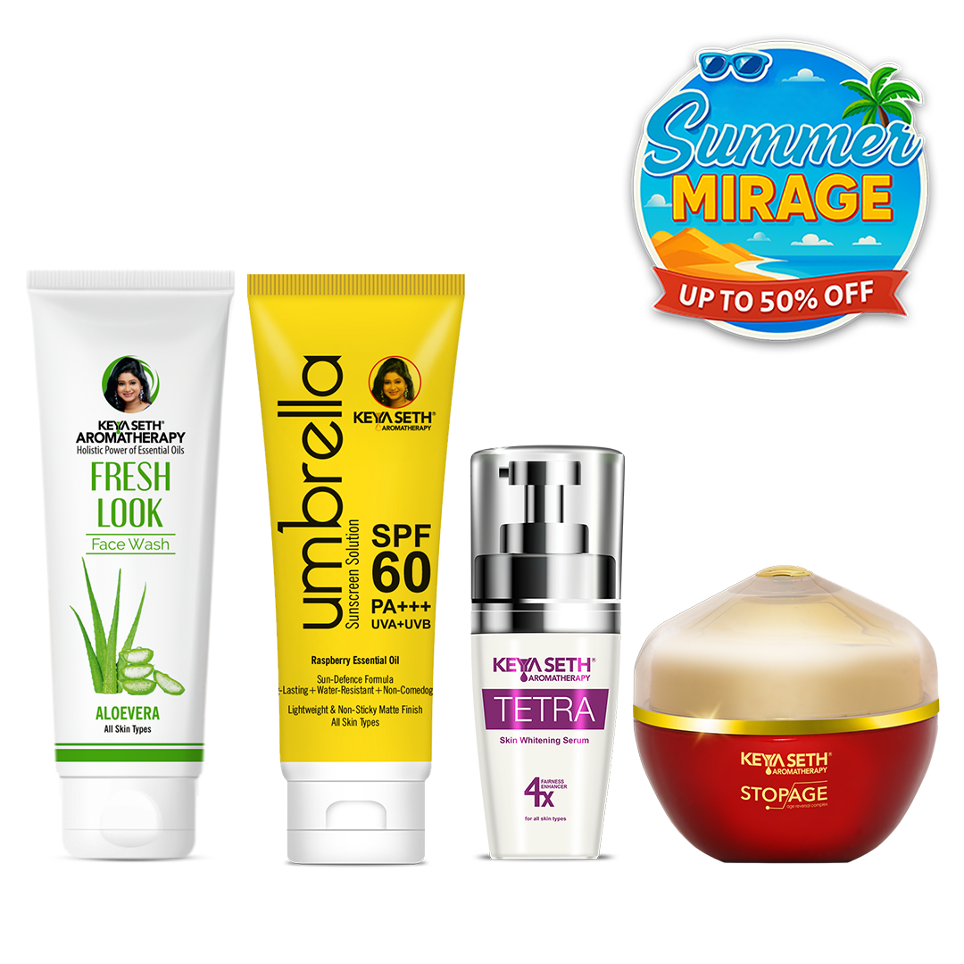 Daily Skincare for Age Defense: Aloe Vera Face Wash, Tetra Serum, Stopage Age Reversal Cream & Umbrella SPF 60 To Fight Wrinkles, Boost Elasticity, Hydrate & Protect For Youthful Skin - Keya Seth Aromatherapy