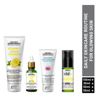 Daily Skincare Routine for Glowing Skin with Vitamin C Lemon Facewash, 10% Vitamin C Serum, 2% Pentavitin & Beet Root Extract Gel Moisturizer, and SPF 30 PA+++ Sunscreen for Deep Hydration & Skin Barrier Support - Keya Seth Aromatherapy