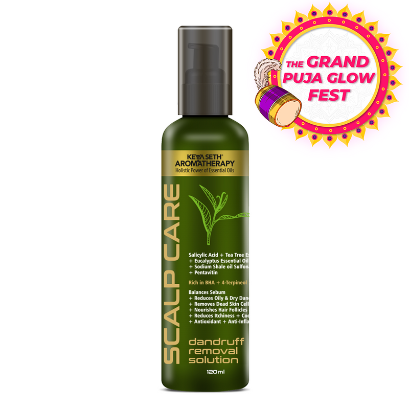 Scalp care Dandruff Removal Solution with Salicylic Acid, Tea Tree & Eucalyptus Oil,Reduces Dandruff & Flakes, Soothes Itchy scalp & Nourishes Hair - Keya Seth Aromatherapy
