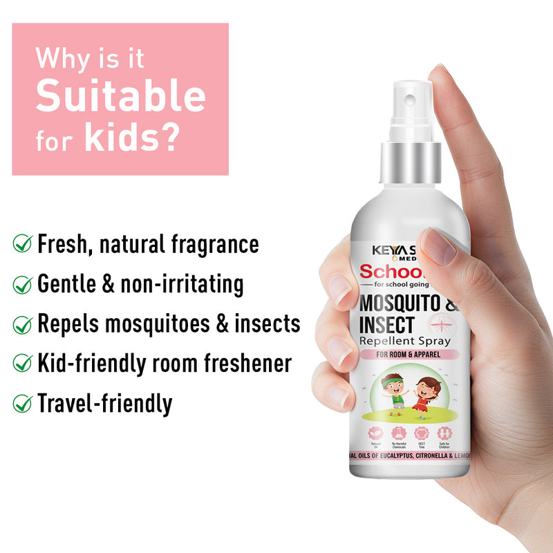 Schoolers Baby & Kids Mosquito - Insect Repellent Spray- Advanced Protection with Citronella, Eucalyptus & Lemongrass Oils For Room & Apparel - Keya Seth Aromatherapy
