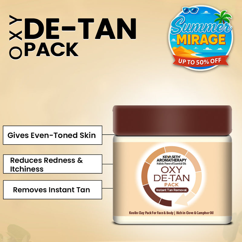 Oxy De Tan Removal for Glowing & Lighting oil Control, Anti Acne & Pimples Blemishes Pigmentation De Tan pack for Face & Body – No Ammonia & Blech - Keya Seth Aromatherapy