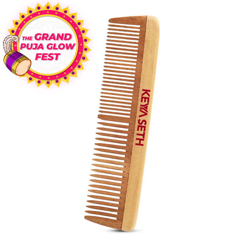 Neem Wooden Comb Wide Tooth for Hair Growth for Men & Women - Keya Seth Aromatherapy