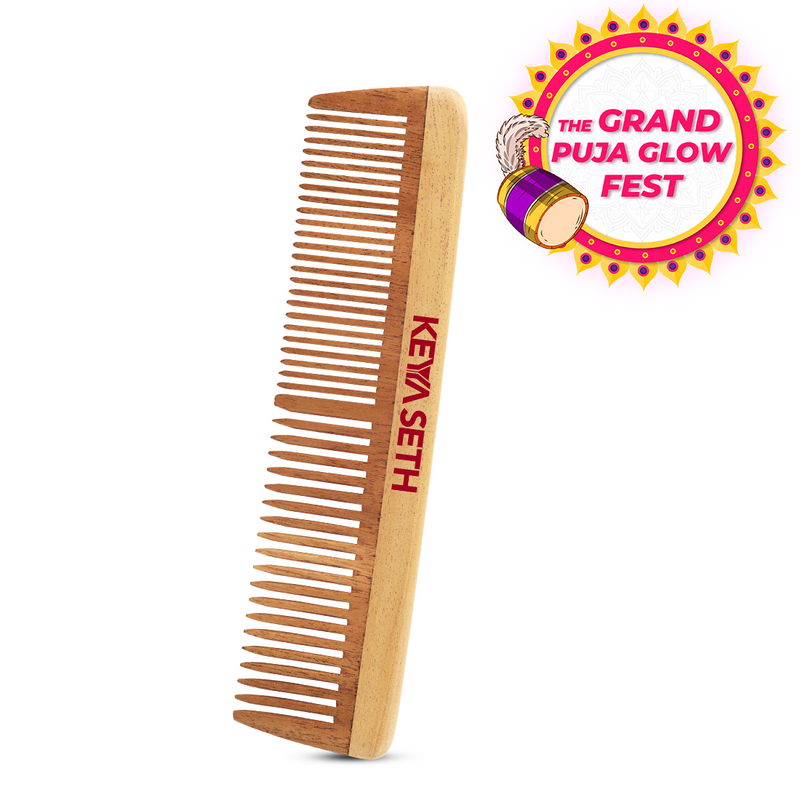 Neem Wooden Comb Wide Tooth for Hair Growth for Men & Women - Keya Seth Aromatherapy