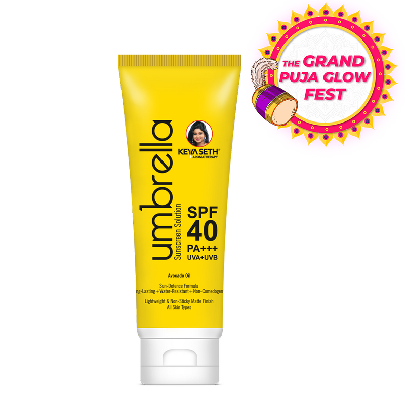 Umbrella Sunscreen Solution SPF 40, Broad Spectrum Protection, No White Cast, Lightweight Matte Finish with Avocado 100ml - Keya Seth Aromatherapy