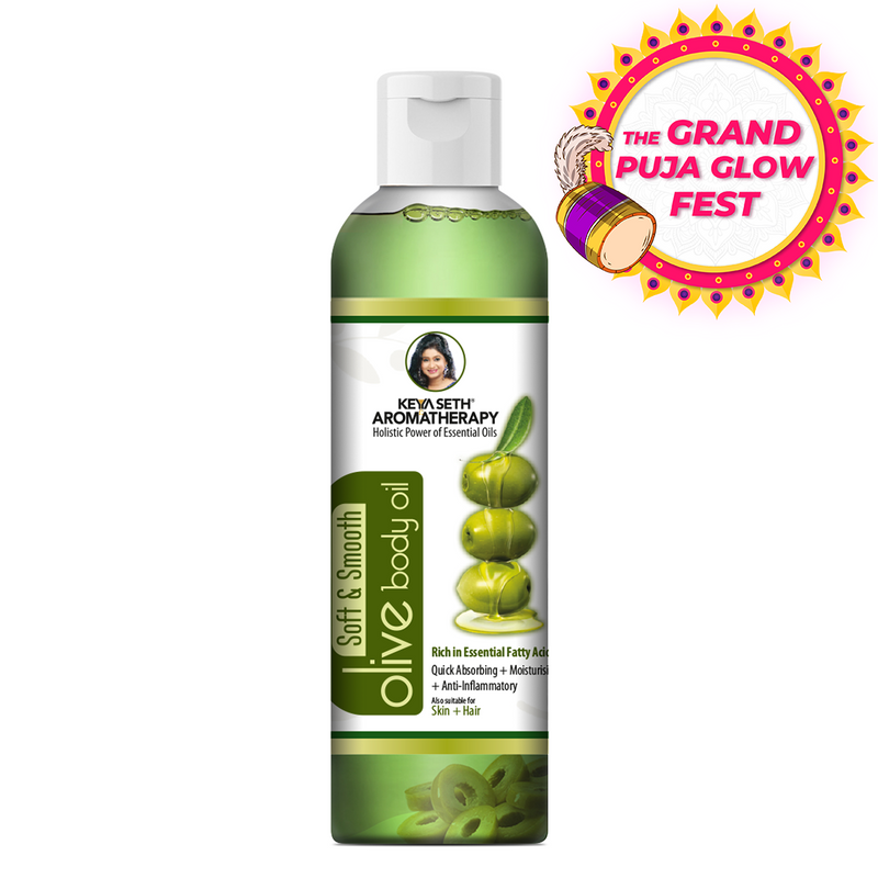 Olive Body Oil, Quick Absorbing Non-Sticky Nourishment I Hair & Skin, Daily Use After Bath Massage Oil I Pure Olive & Essential Oils Enriched - Keya Seth Aromatherapy