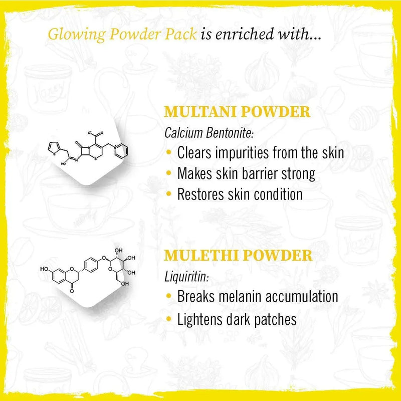 Glowing Powder Pack  & Serum Facial Kit, Multani Mulethi, Kesar & Orange Oil, Open Pores,Lightening,Acne, Hydration