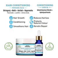 Hair Conditioning Powder Pack & Serum Mask Kit,Bhringaraj, Methi,Haritaki,Nagarmotha, Keratin Repair, Hair Growth - Keya Seth Aromatherapy