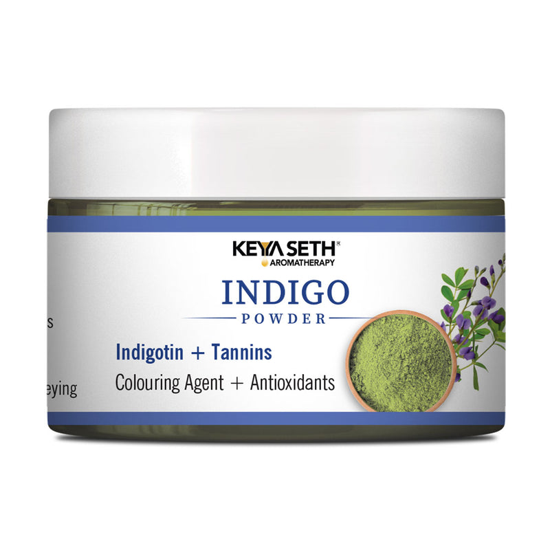 Indigo Powder Hair Pack with Indigotin & Tannins for Natural Hair Dye, Soothing Care, Lustrous Shine, Revitalization & Grey Prevention - Keya Seth Aromatherapy