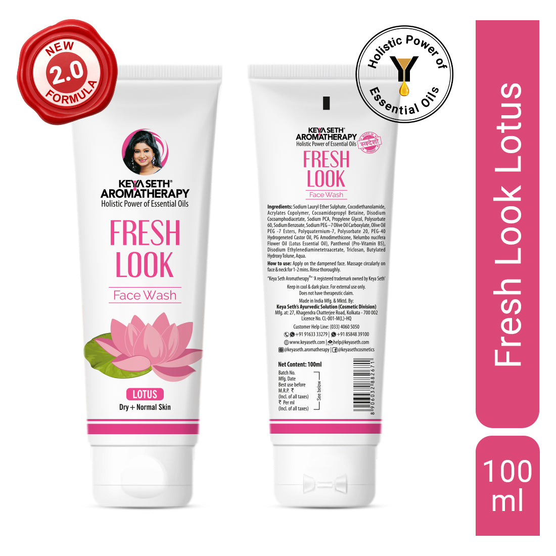 Fresh Look Lotus Face Wash, Mild, Hydrating, Moisturizing, Foaming, For Extremely Dry & Dehydrated Skin - Keya Seth Aromatherapy