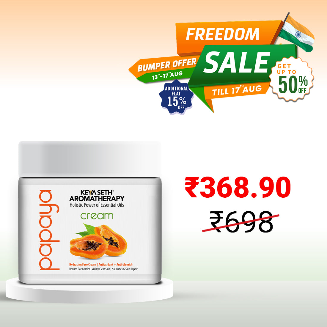 Papaya Cream, Papaya Extract & Vit B5 Enriched, Brightening, Glowing & Anti Blemish - Removes Pigmentation & Dark Spots, Nourishes & Hydrating Cream For Men/Women - Keya Seth Aromatherapy