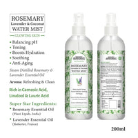 Rosemary Lavender Coconut Water Mist Spray Face Toner, Glowing Skin Hydration Soothing Anti Aging, Distilled Essential Oil