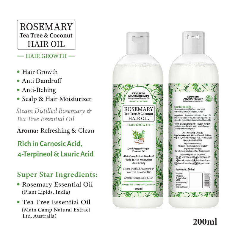 Rosemary Hair Growth Treatment Kit for Dry Hair- Rosemary Hair Serum, Hair Oil, Shampoo, Water Mist to Reduce Itching, Oiliness, Flakes & Hair Fall - Keya Seth Aromatherapy