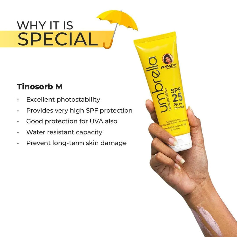 Umbrella Sunscreen Solution SPF 25 with PA+++ UV Protection, Sweat Resistant Formula Oil Control Enriched with Pure Essential Oil wheatgerm & Almond - Keya Seth Aromatherapy