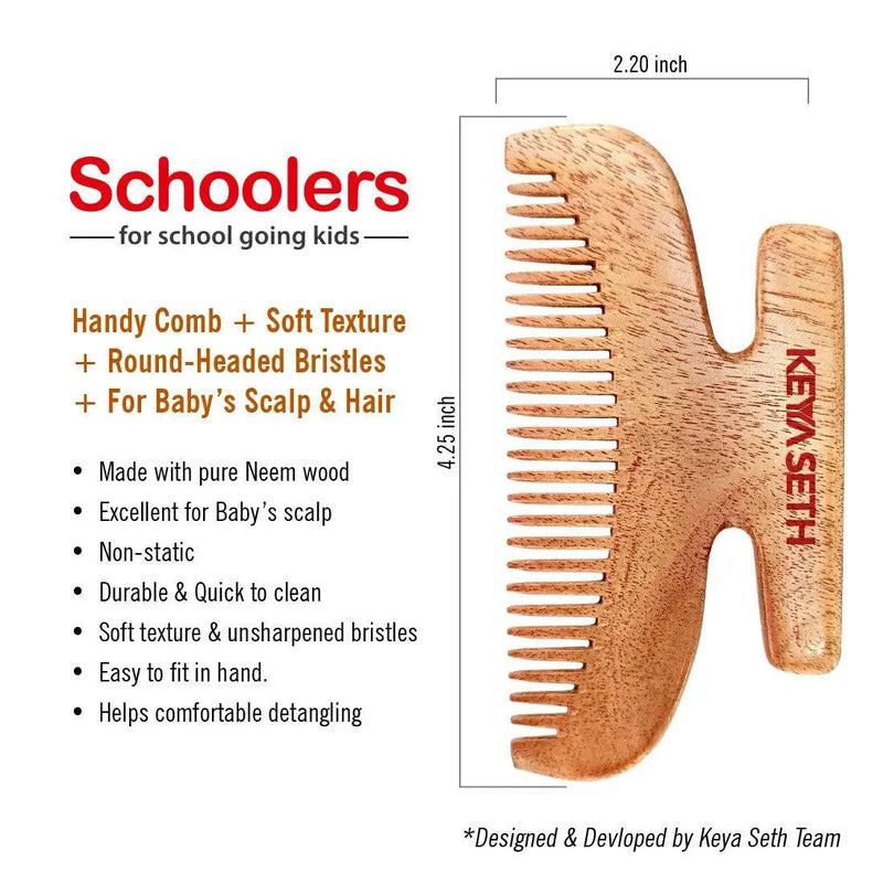 Schoolers Neem Wood Comb for Babies & Kids: Organic, Soft Bristles, Natural Grooming for Hair Growth, Scalp-friendly, Anti-Static, Handmade for Gentle Care of Delicate Scalp