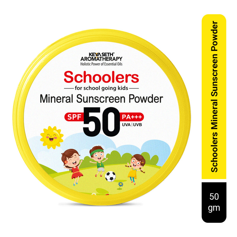 Schoolers Mineral Kids & Baby Sunscreen Powder SPF 50 PA+++, Sweat Resistant, Oil Free - Keya Seth Aromatherapy