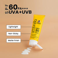 Umbrella Sunscreen Solution SPF 60, Broad Spectrum Protection, No White Cast, Lightweight Matte Finish with Raspberry Oil