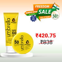 Umbrella Sunscreen Advanced Protection Kit SPF 60 Solution + SPF 50 Powder for Ultimate Sun Defence & Matte Finish