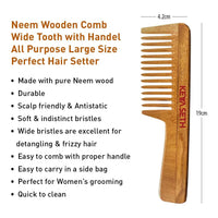 Handmade Neem Wooden Comb for Women: Detangling, Anti-Static, Promotes Hair Growth, Control Frizz, Perfect for Hair Partition, Suitable for All Hair Types Wide Tooth with Handle & Tail Comb Combo