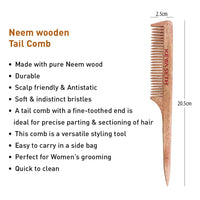 Handmade Neem Wooden Comb for Women Detangling, Promotes Hair Growth, Frizz Control, Perfect for Hair Partition, Suitable for All Hair Types, Dual tooth & Tail Comb Combo