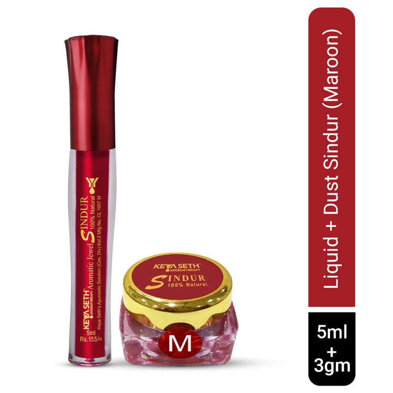 100% Natural Aromatic Liquid & Dust Maroon Sindoor 1Pcs Combo with Floral Pigments - Keya Seth Aromatherapy