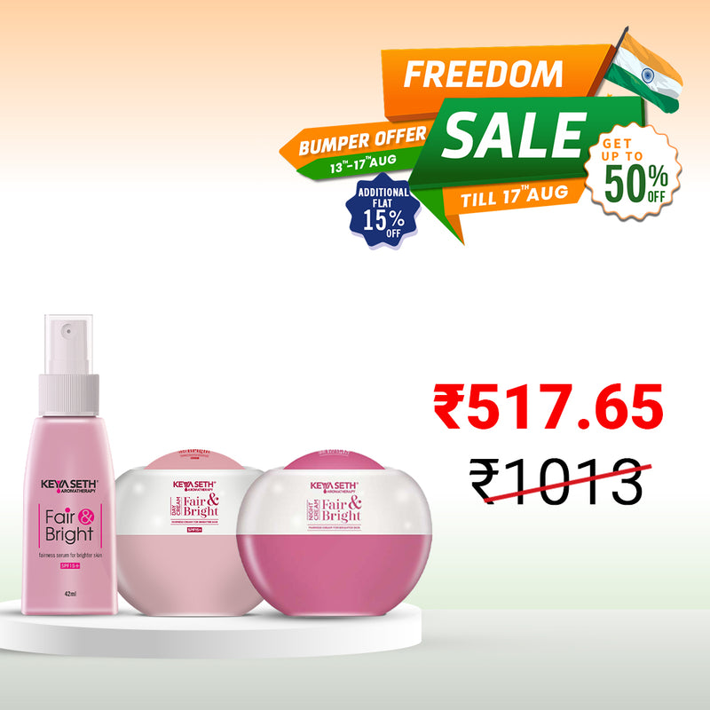 Fair & Bright Serum + Day Cream + Night Cream Overnight Repair & Fairness Treatment kit - Keya Seth Aromatherapy