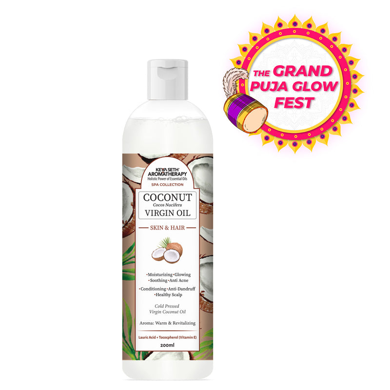 Virgin Coconut Oil, Skin & Hair, Cold Pressed, Moisturizing, Glowing, Soothing Nourishment Anti Dandruff, Rich in Lauric Acid & Vitamin E - Keya Seth Aromatherapy