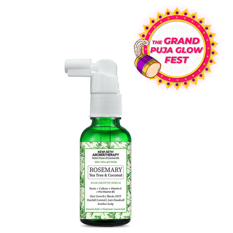 Rosemary Tea Tree Coconut Hair Growth Serum, Biotin Caffeine Vitamin E B5, Blocks DHT, Hair fall Control, Dandruff Soothing, Essential Oil - Keya Seth Aromatherapy