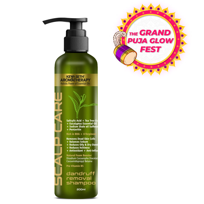 Scalp care Dandruff Removal Shampoo with Salicylic Acid, Tea Tree & Eucalyptus Oil –Reduces Dandruff & Flakes, Soothes Itchy scalp & Nourishes Hair - Keya Seth Aromatherapy